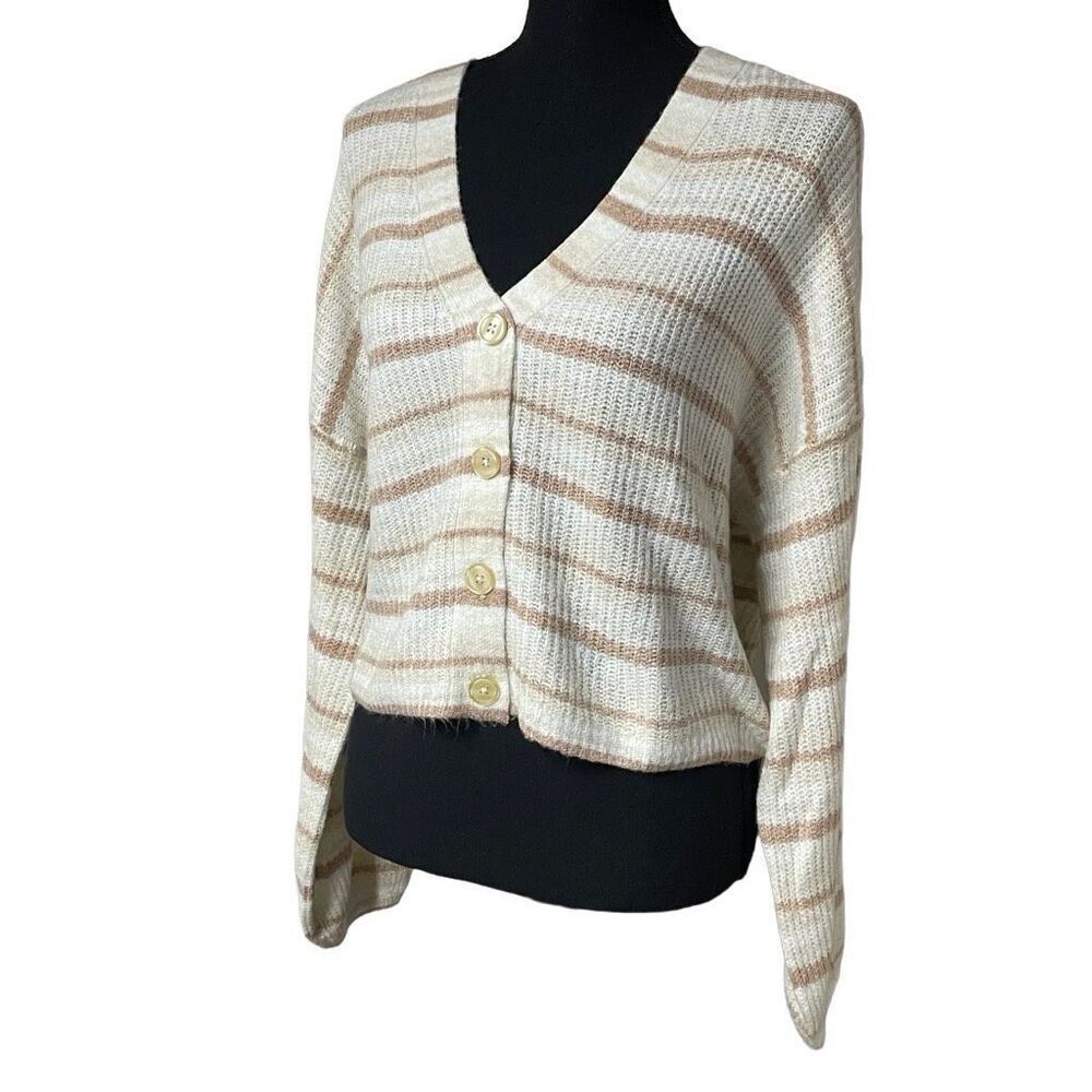 American Eagle Tan and Cream Button Front Sweater